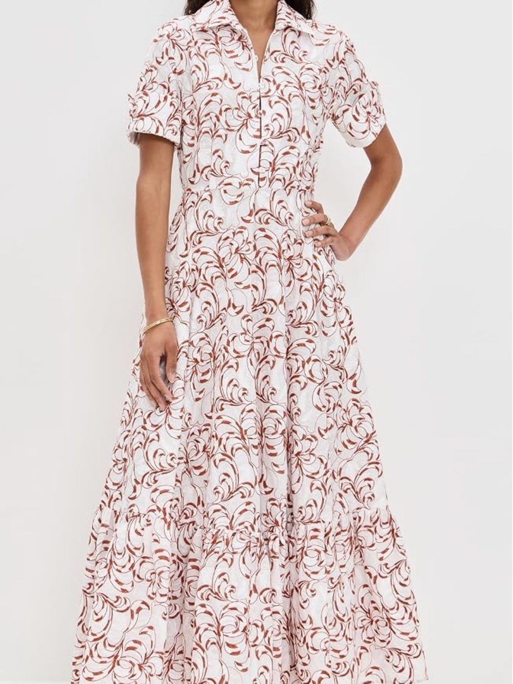 La Double J - Maxi Shirt Dress with Swirl Print - San Pietro Fern White - NWT